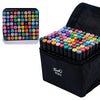 A black pouch containing 80 alcohol markers with various colors and tips for art sketching and manga.