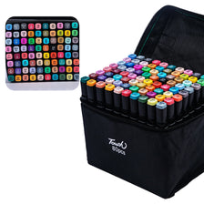 A black pouch containing 80 alcohol markers with various colors and tips for art sketching and manga.