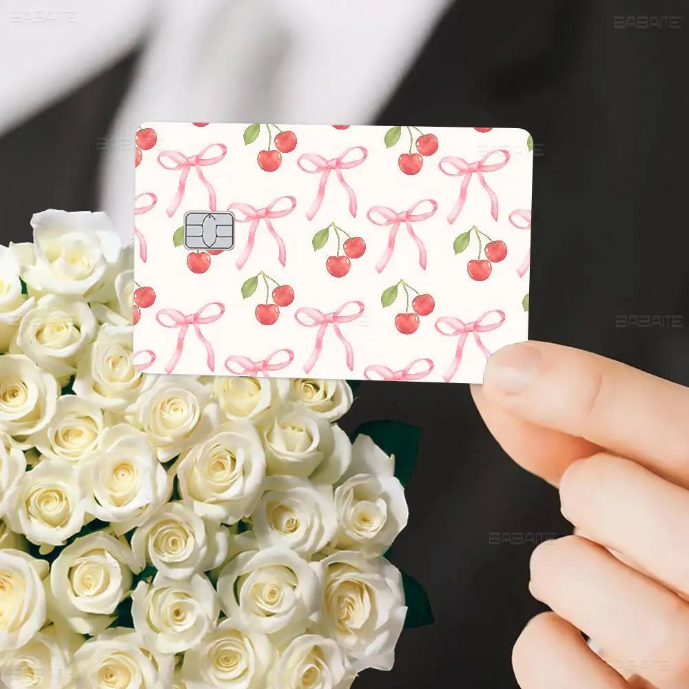 Pink Bowknot Anime Card Skin - Customizable Credit Card Cover
