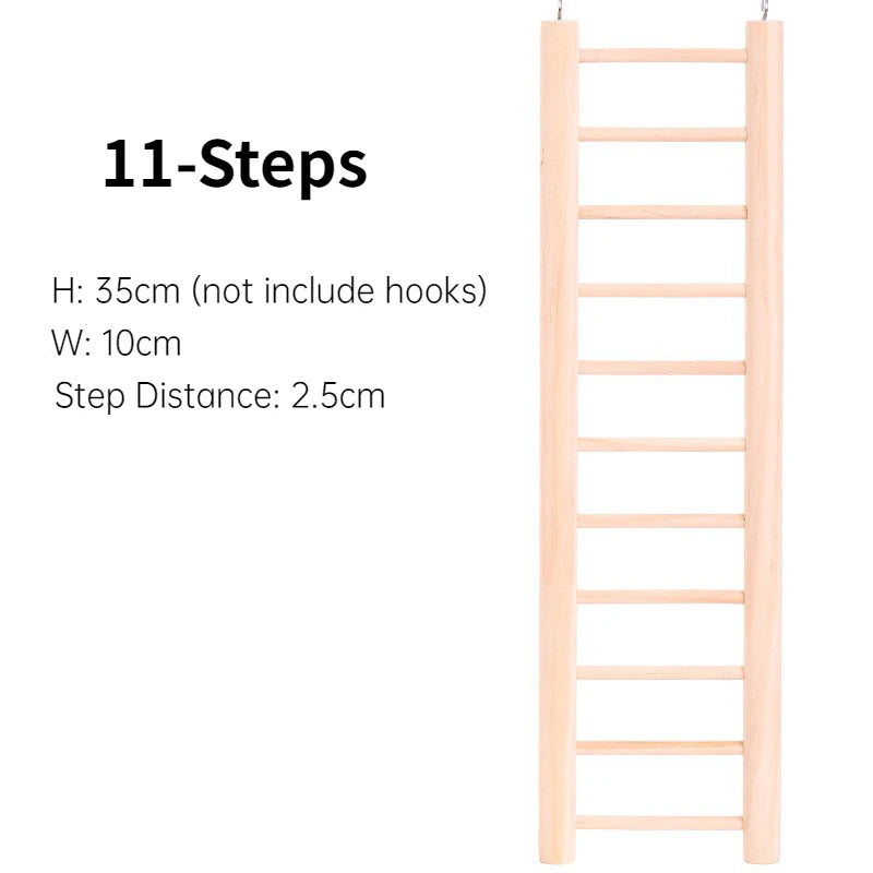 A light wooden climbing ladder with 11 steps and a 2.5cm step distance for bird play.