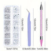 A set of multi-size flat back acrylic rhinestones in various shades of purple and silver for nail art and DIY crafts.