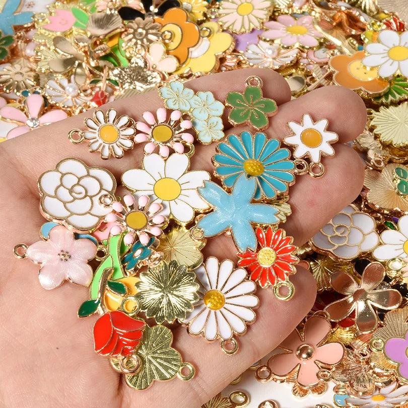 Assorted Enamel Flower Charms for Jewelry Making | Tulip, Rose & More