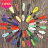 A collection of 24 packs of vibrant organic cotton embroidery floss in various colors and shades for cross stitch and crafts