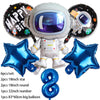 Outer space astronaut party décor set featuring a helmet, space suit, and various sized balloons