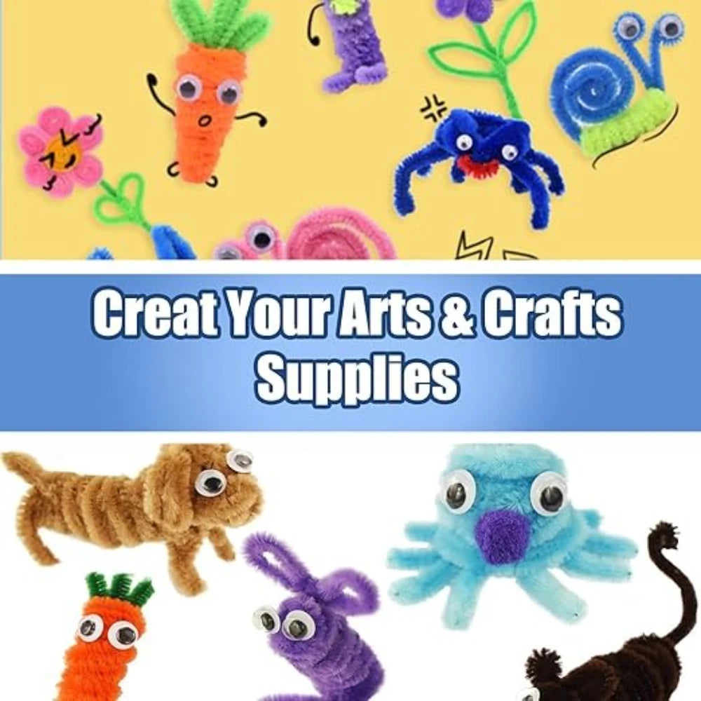 Colorful chenille stem pipe cleaners shaped like various animals and plants for arts and crafts