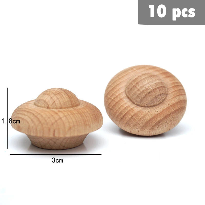 Ten natural wooden rainbow building blocks with a smooth, rounded shape.