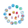 A collection of colorful, translucent plastic egg toys featuring mixed animal and cartoon figures for party favors.