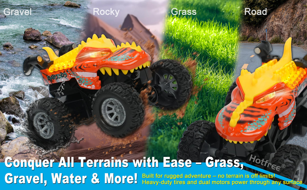 Mini RC Stunt Car with Dinosaur & Shark Designs, LED Lights, and Dual Speed