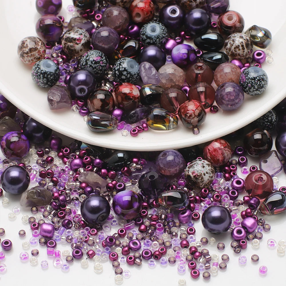 Crystal Glass Seed Beads for Jewelry Making – 45g Mixed Colors & Shapes