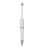 Silver ballpoint pen with a gold-colored tip and silver barrel.