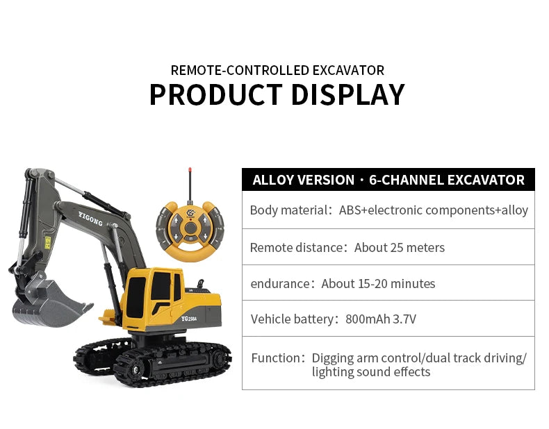 2.4G Remote Control Excavator with Lights and Sound Effects