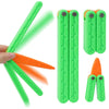 Green 3D printed butterfly knife fidget toy with orange accents shown in various configurations