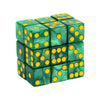 A set of ten green marble acrylic dice cubes arranged in a grid.