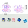 A set of 16mm four-petal flower acrylic beads in various shades of pink and blue for jewelry making.