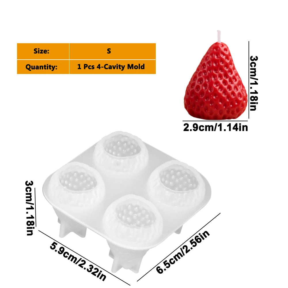 A set of five white silicone molds shaped like strawberries for crafting projects