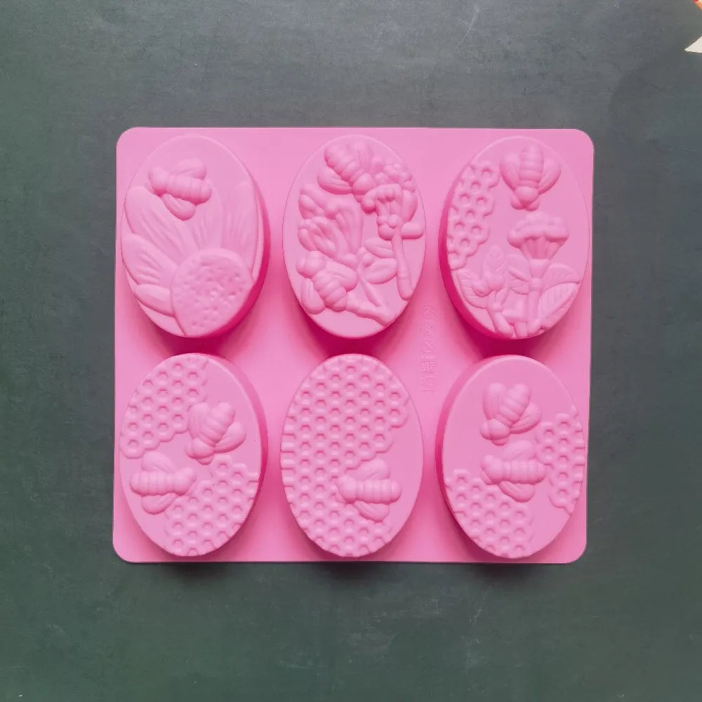 Bee-Shaped Silicone Soap Mold – 6 Cavity DIY Craft Mold