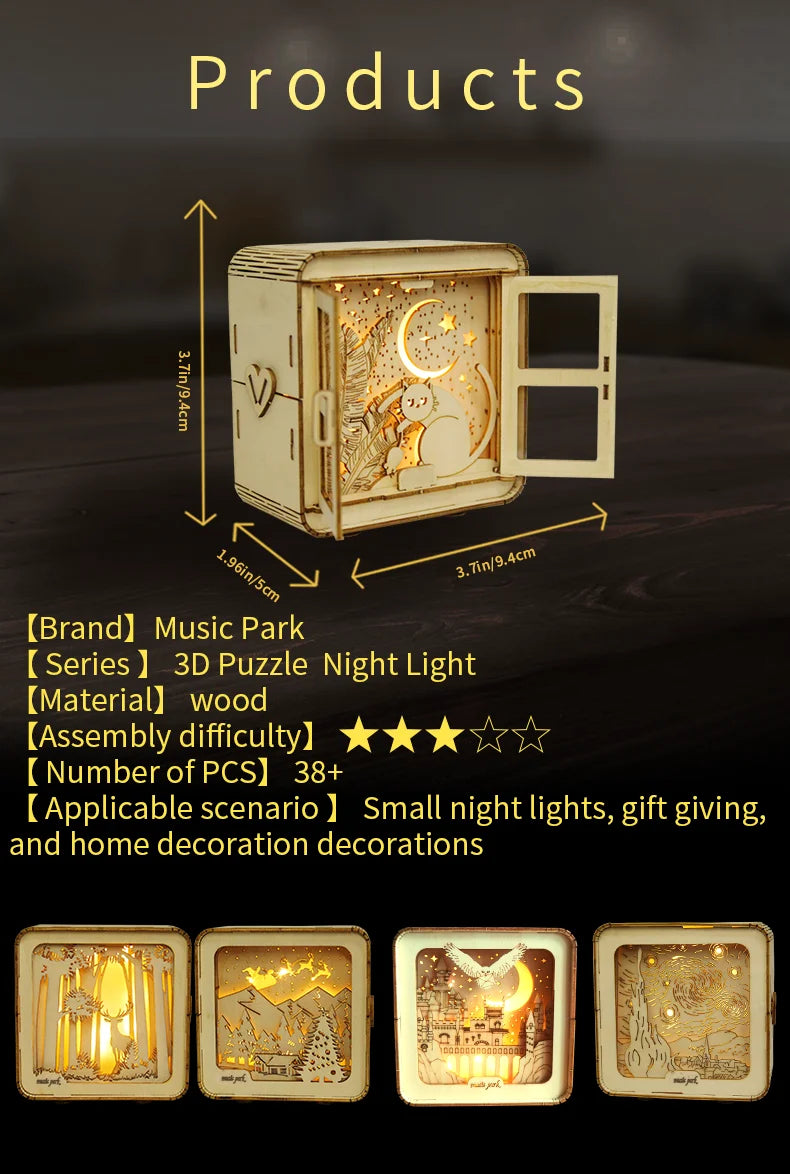 3D Wooden Castle Puzzle Night Light