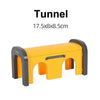 A yellow tunnel accessory with a black frame and entrance, measuring 17.5x8x8.5cm.