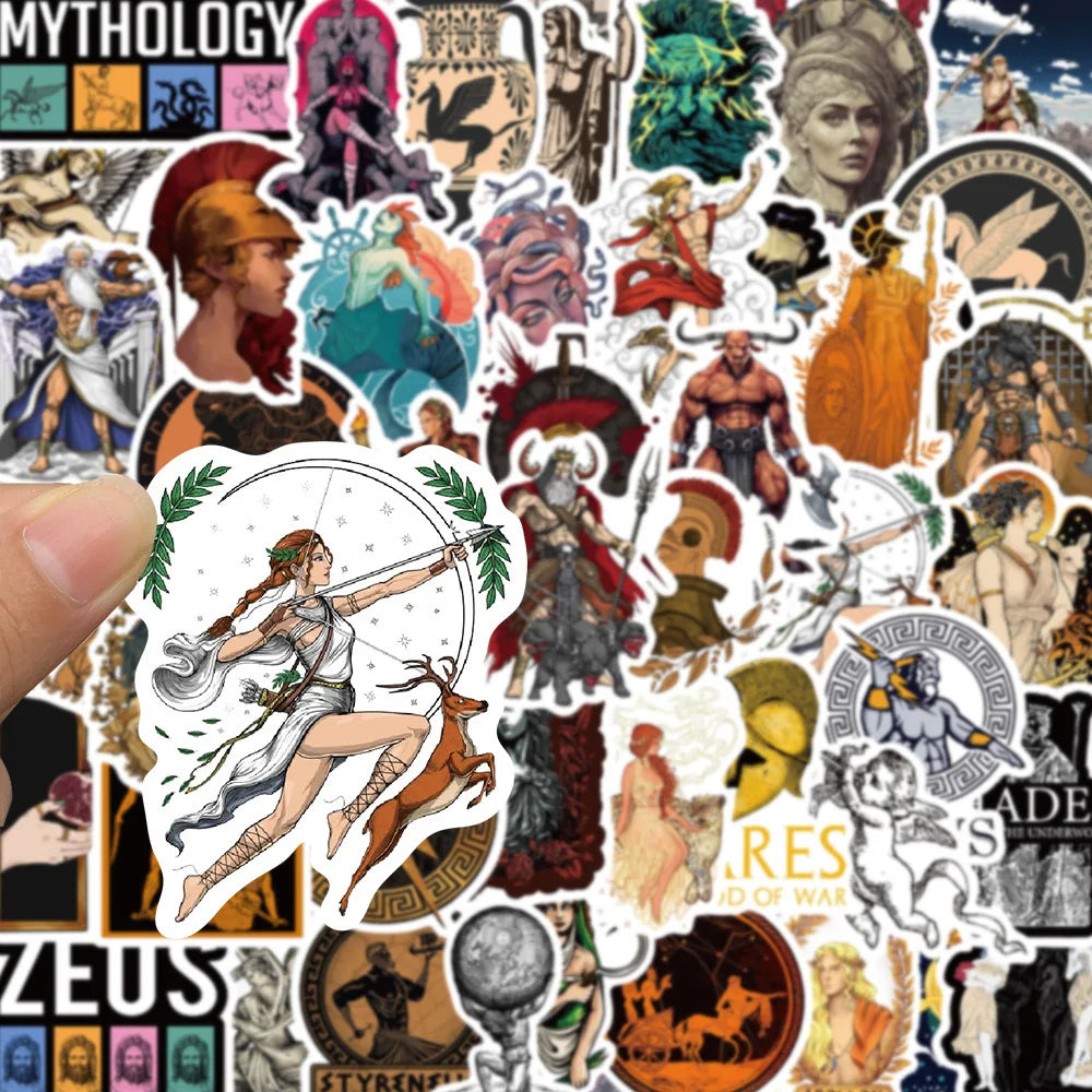 A collage of vintage Greek mythology aesthetic stickers featuring gods, goddesses, and mythological scenes.
