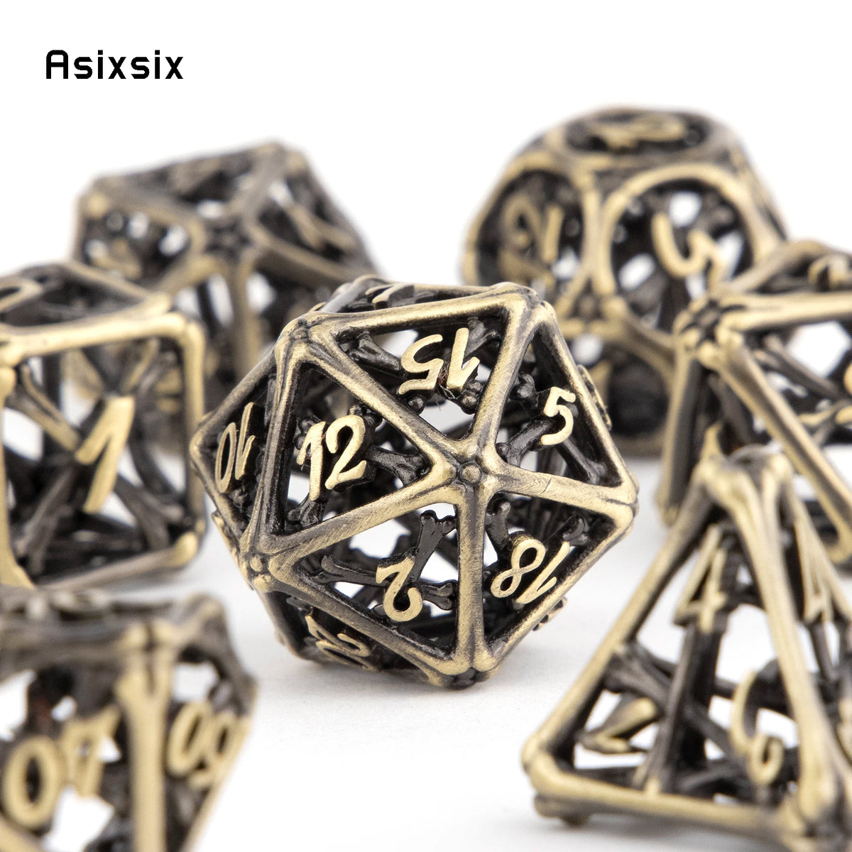 Yellow Hollow Metal Polyhedral Dice Set for RPG and Tabletop Games