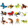 A collection of insect building blocks including a blue butterfly, yellow bee, green ant, and brown hornet.