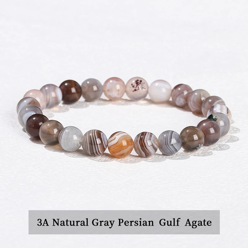 A bracelet made of 3A Natural Gray Persian Gulf Agate stones.