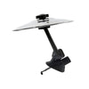 A silver clip-on car vent drum cymbal with an adjustable hook mounted on a black stand.