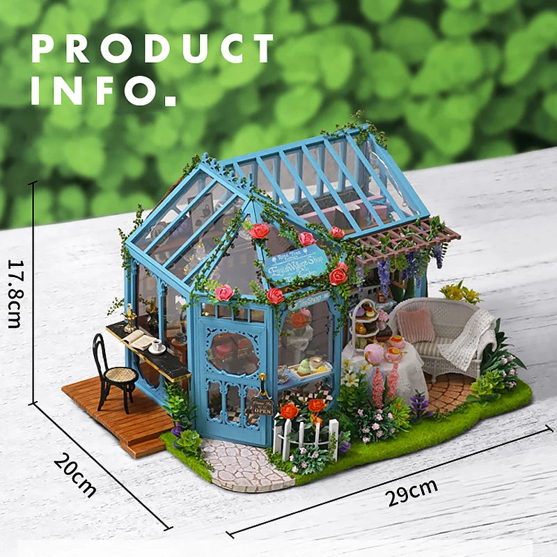 Wooden Dollhouse Kit with Furniture and Lighting