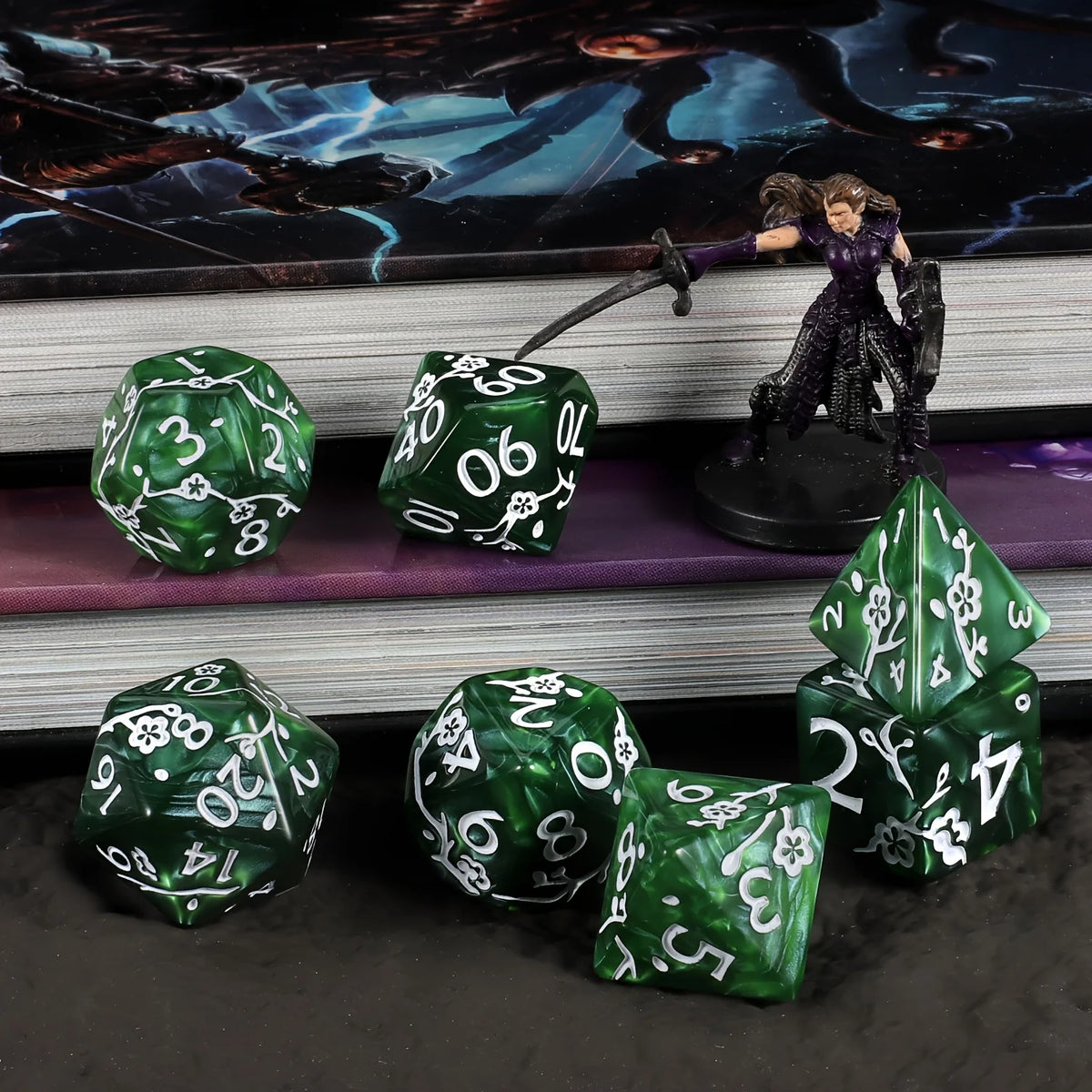Plum Flower Polyhedral Dice Set (7 Pieces)