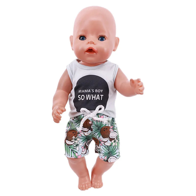 Bear Print Casual Outfit for 43 cm Baby Dolls