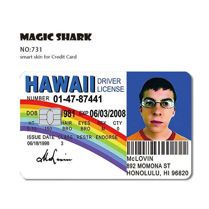 A Magic Shark driver license card for Hawaii featuring a male portrait.