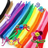 Colorful bendable chenille craft stems in a rainbow arrangement featuring bright pink, purple, blue, green, yellow, and orang