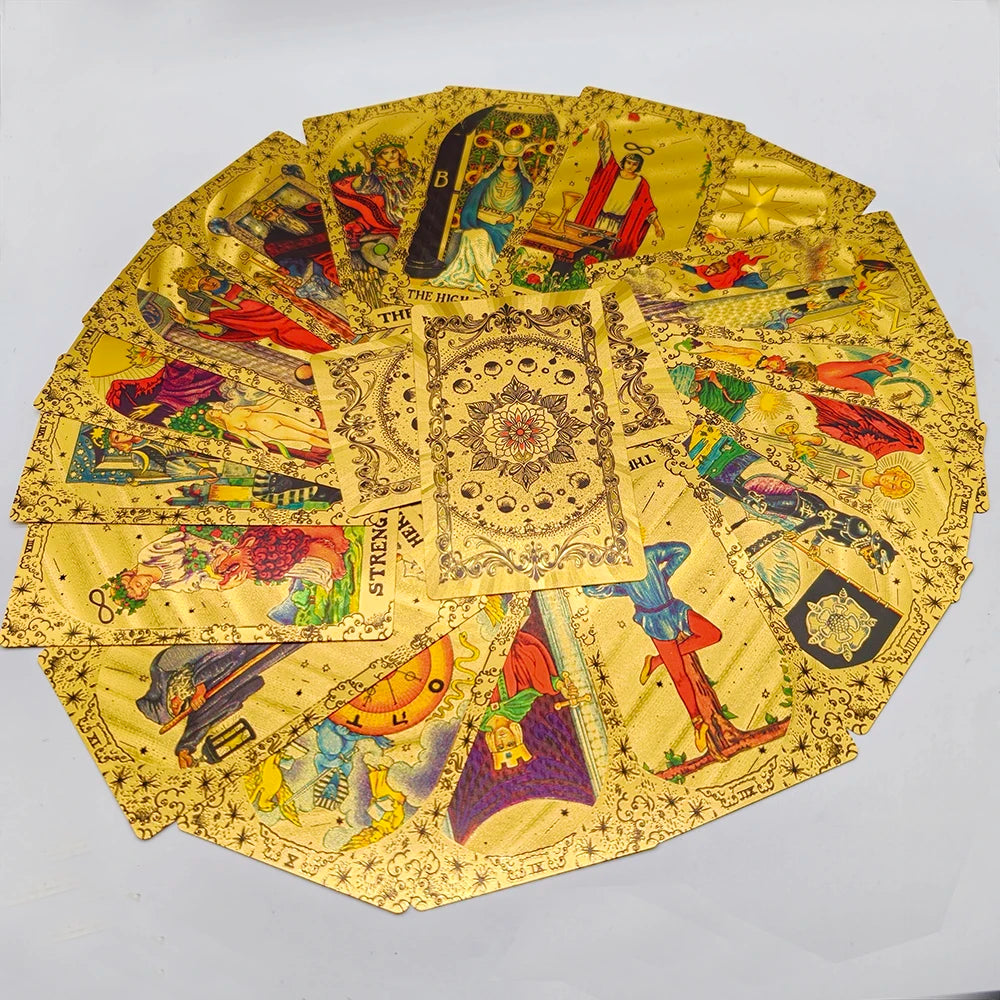 Gold Foil Waterproof Tarot Card Deck with Guidebook
