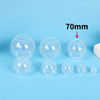 A set of clear silicone sphere molds for resin crafting, showing various sizes and a 70mm dimension.