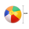 A set of six colorful rainbow inflatable beach balls for pool and summer play, shown with a 26cm dimension marker.