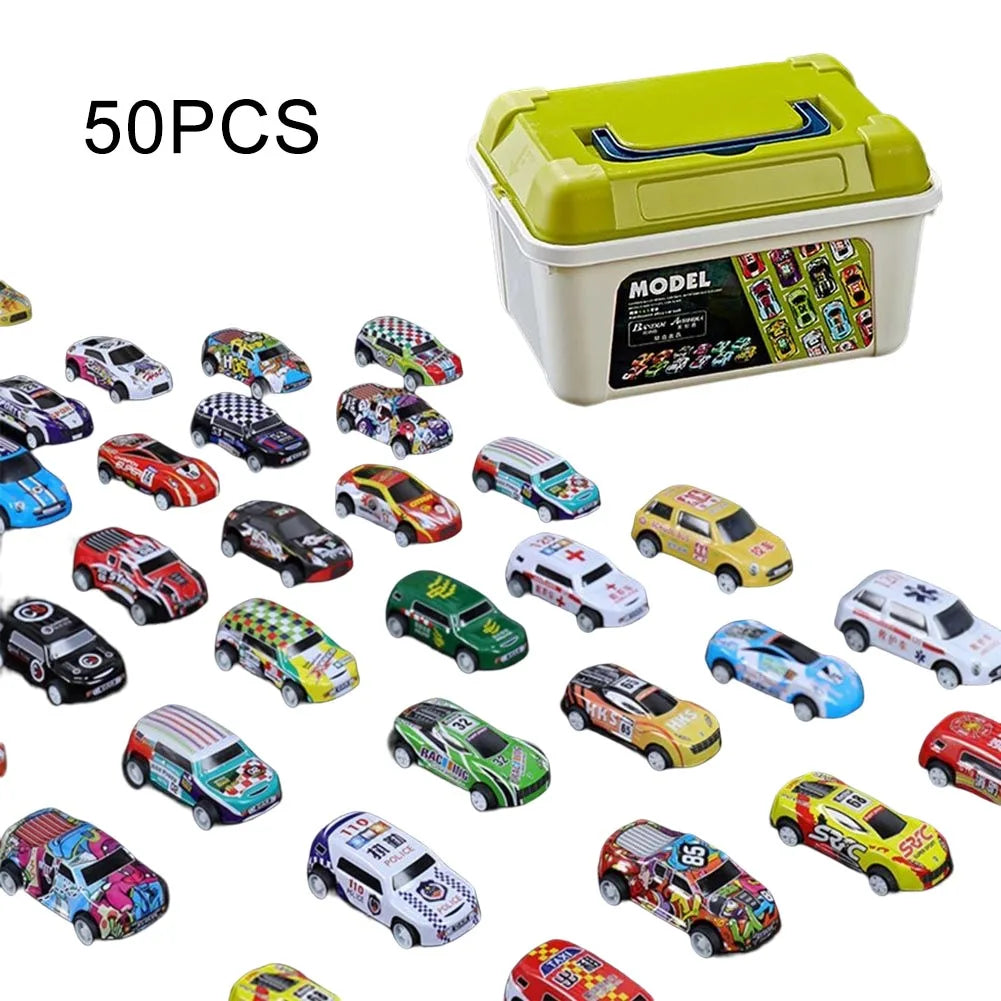 Mini Pull-Back Car Set for Kids - 20, 30, or 50 Pack with Storage Bucket
