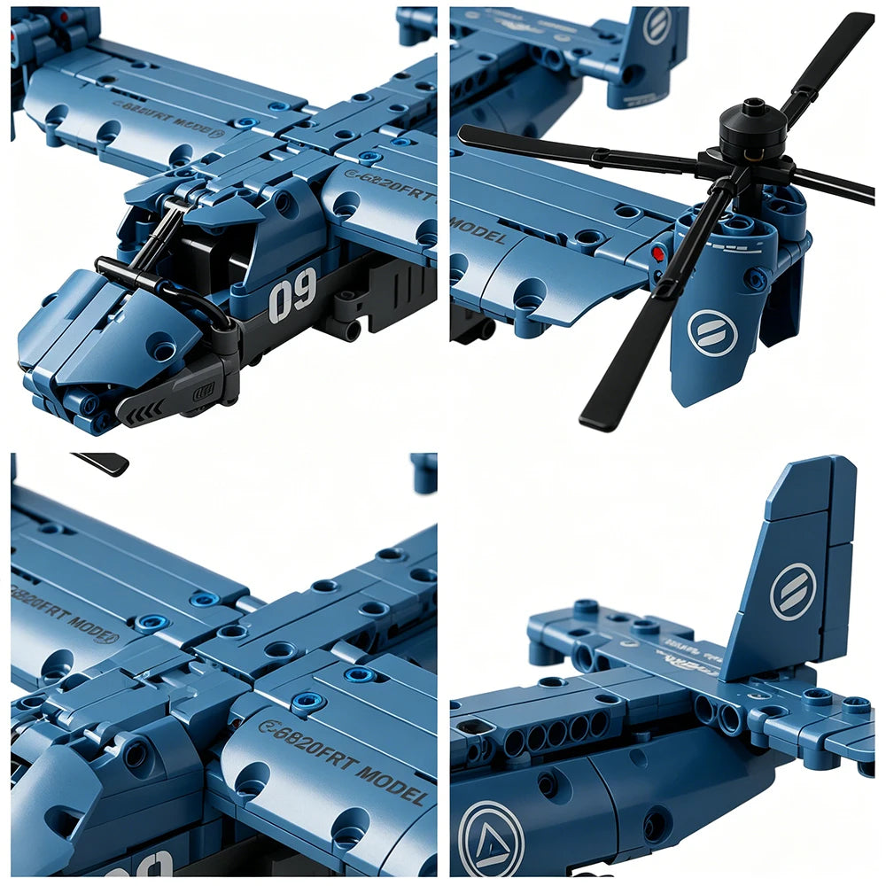 V-22 Osprey Tiltrotor Building Block Model with Working Propellers