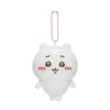 A white Chiikawa Usagi plush keychain charm with a pink beaded necklace.