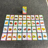 A collection of colorful early learning flash cards featuring fruits, vegetables, and other items for children.