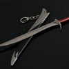 A detailed replica of Orcrist sword, a metal collectible model of Thorin Oakenshield, with a leather sheath and chain.
