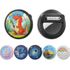 A set of silicone airtag safety pin holders featuring various character designs and a clear plastic holder.