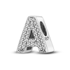 A personalized sterling silver alphabet charm featuring an 'A' shape encrusted with cubic zirconia stones.
