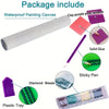 A package of diamond painting supplies including waterproof canvas, paint, glue, and various beads and tools.