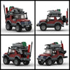 A detailed off-road SUV building block set shown in multiple views.