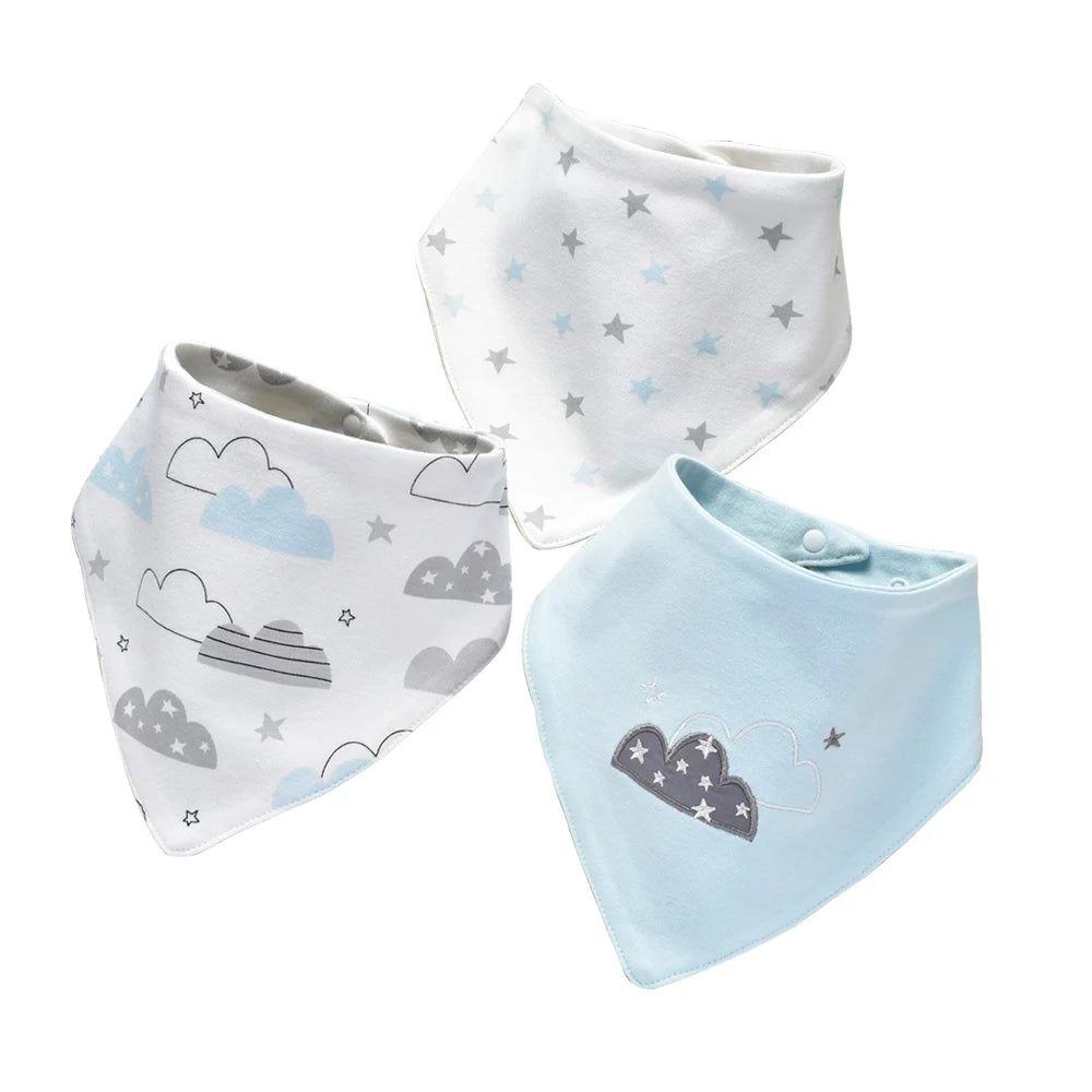 Soft Cotton Baby Bibs (3-Pack) with Cartoon Prints