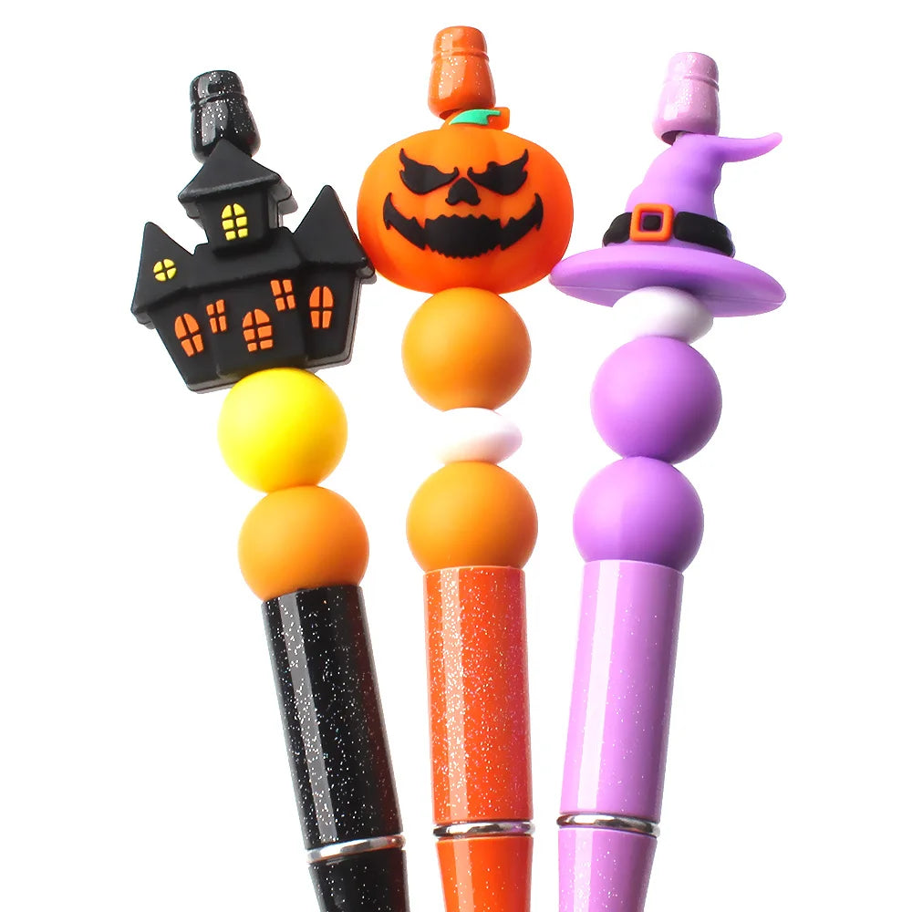Halloween silicone beads featuring a pumpkin and bat design used for jewelry making