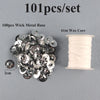 A set of 101 pieces of wick metal bases and a 61m wax core for candle making.