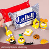 A bag of La Doll premix clay and various yellow plastic clay figures are displayed on a light background.