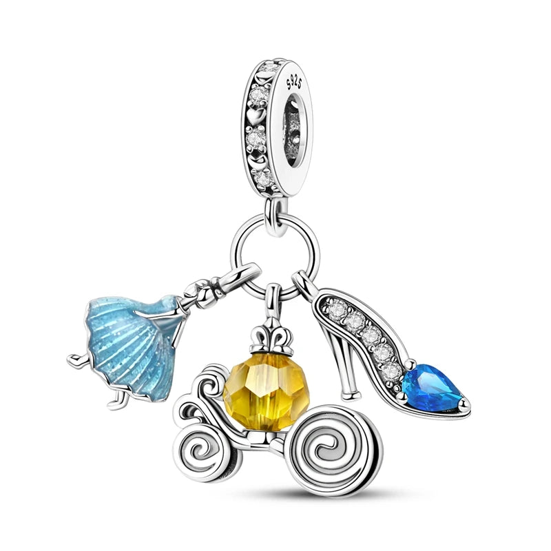Sterling silver charm bead pendant featuring a car, key, and heel design.