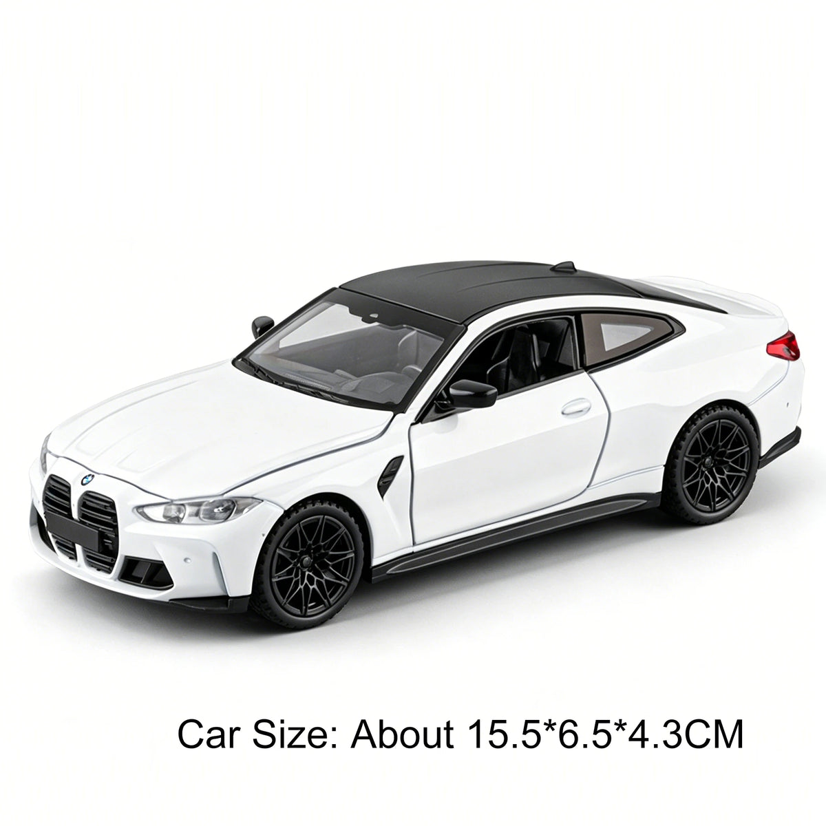 White 1:32 scale diecast model of a BMW M4 and X3M sports car with black roof